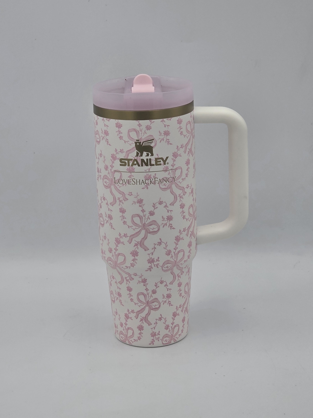 Stanley Love Fancy White Tumbler with Pink Bow Floral Pattern